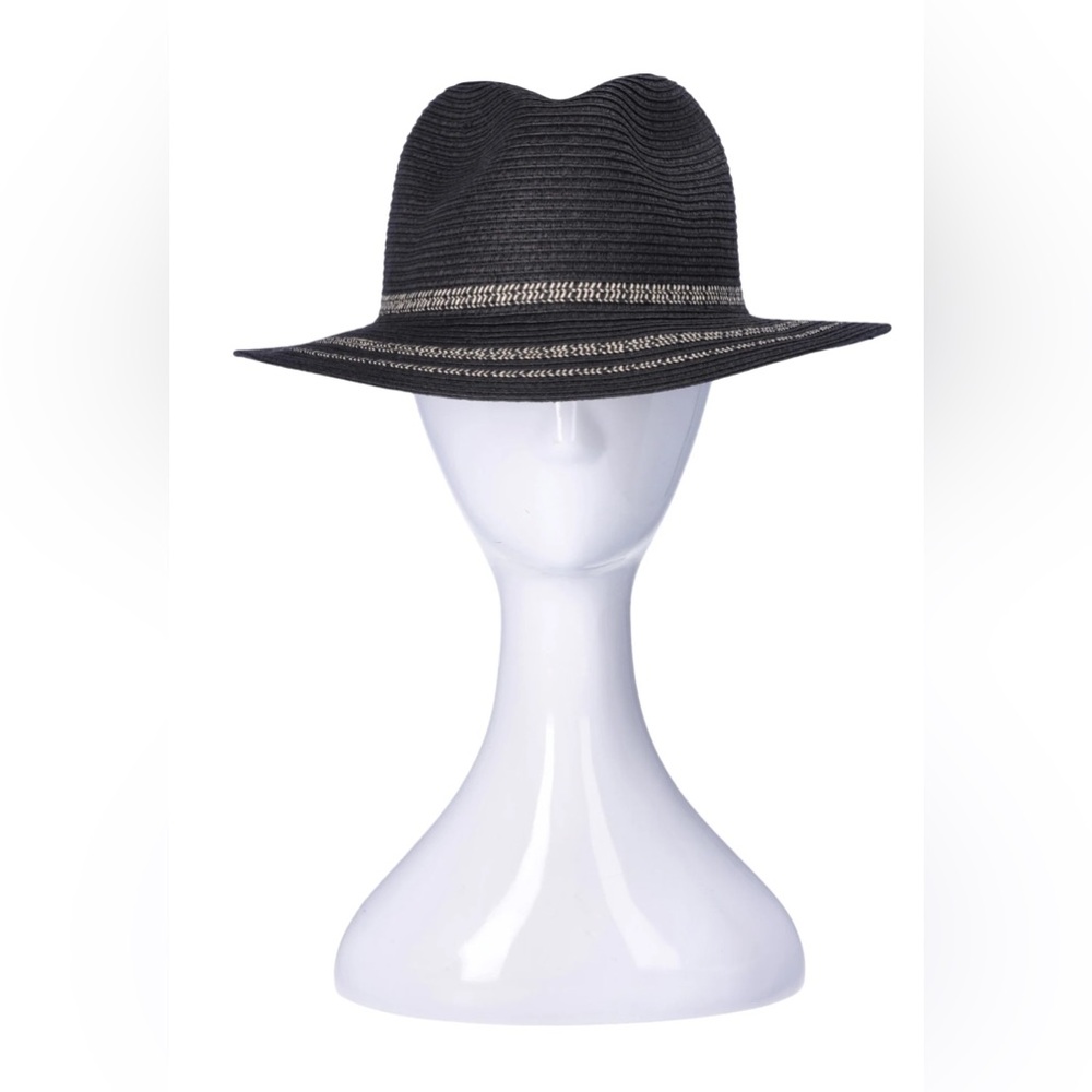 Time and Tru Women's Striped Straw Panama Hat, Black